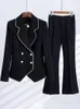 Calça de duas peças femininas preto roxo preto duplo feminino de calça de calça terno blazer lady lady formal 2 set feminino trabalho usa jaqueta e jaqueta
