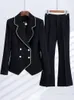 Dames tweedelige broek Purple Black Double Breasted Women Pant Suit Blazer Kantoor Lady Formele 2 Set vrouwelijk zakelijk werk Wear Jacket en