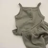 2 stücke Sommer Baby Kleidung Sets Ärmelloses Top und Bottom Anzüge für Kleinkind Jungen Mädchen Solide Baumwolle Anzug für Neugeborene baby Mädchen G220509