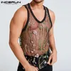 Men Tank Tops Mesh See Through Embroidered Sleeveless O Neck Breathable Streetwear Vests Sexy Casual Men Tops S-5XL INCERUN 220530