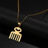 Chains Stainless Steel Silver African Adinkra Symbol DUAFE Wooden Comb Pendant Necklaces Ethnic Jewelry