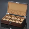 12 Slots Wooden Watch Organizer Luxury Watches Holder Case Wood Jewelry Gift Storage Boxes With Lock 220428