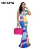 CM.YAYA Frauen Langes Kleid Print Kurzarm Oansatz Stretchy Bodycon Maxi Kleider Vintage Party Vestidos Sommer Outfits 220516