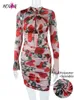 HOVON Cut Out Floral Print Corset Printemps Été Moulante Mini Robe Femmes À Manches Longues Sexy Dos Nu Party Night Club Robes 220521