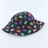 Berets Summer Fisherman Hat Reversible Cartoon Busket Hats for Women Men Street Hip Hop Cap Vintage Niedźwiedź drukowane łowotą łowiące