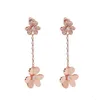 2022 Dangle Clover Flower Long Cleef Earrings with Diamonds for Women&Girls Wedding