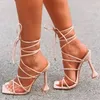 Sandals 2022 Summer Sexy Lace Up Women Square Toe Spike Heel Cross Tied Party Shoes High Heels Pumps