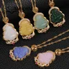 Jade Buddha Pendant Gold Jewelry 24k Original Pink Amulet Chinese Style Maitreya Halsband för kvinnor6990384