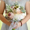 Sztuczne ślubne bukiety ślubne ręcznie robione kwiaty różowe róże zapasy panny młodej trzymanie bukietów zaręczynowych 261M