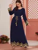 Etnische kleding Wepbel Djellaba Eid Abaya Moslimjurk Vrouwen Casual Long Sleeve Blue Lace geborduurde pailletten Maxi Kaftan Islamic