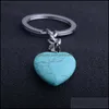Nyckelringar smycken Natural Crystal Stone Heart Shape Pendant Healing Keychains For Women Men Bag Decor Drop Delivery DHS8V