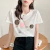 Reine Baumwolle Krawatte Blumen Kurzarm Damen T-shirt Sommer Ins Koreanische Stil Streetwear Fashion Desinger Top Graphic Tees 220608