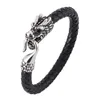 Charm Bracelets Punk Jewelry Round Rope Weaving Men Leather Bracelet Stainless Steel Fashion Vintage Dragon Head Accessories BB0391Charm