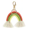 Trä Tassel Keychain Party Favor Handvävda regnbåge Cotton Rope Round Wood Nyckel Kedja Creative Tassel Bag Pendant