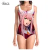 Anime querido no franxx zero dois impressão 3d onepiece swimsuit mulheres maiô sem mangas magro sexy menina 220617