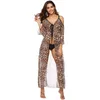 Women's Blouses & Shirts Women's Dress Off-Shoulder Strap Leopard Chiffon Long Lace Beach Sunscreen Blouse V-Neck Sexy StyleWomen's