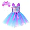 Crianças vestidos Cosplay Mermaid Clothing Enviar cocar de caça de saia Performance Fish Scale Dress Tutu Dresszc1171