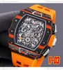 2022 NTPT Eta A7750 Automatic Chronograph Mens Watch Black Orange Carbon Fiber Case Big Date Skeleton Dial Yellow Rubber Super Edition 6 Style Puretime01 E268-11-03C3