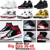 Big Size 36-50 Wholesale Basketball Shoes large Patent Bred 1s University Blue 1 Black cat 4s Fire Red 4 Pure Money Lightning Red Thunder Cool Grey With Box Men