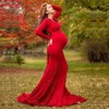 فساتين الأمومة بدون الكتف ، POGAROM PROPS SESSION SPLICE SIDE MAXI للنساء الحوامل فستان الحمل الطويل PO PORSS298L6612852