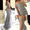 Prom Grey Mermaid Dresses Off the Shoulder Neckline Crystals Beaded Sweep Train Custom Made Pus Size Formal Evening Gowns Vestidos