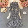 Casual Dresses 2022 Women Elegant Bohemian Floral Print Pleated Maxi Dress Ladies Fashion Long Sleeve Party Vestidos Robe