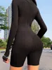 Sibybo geribbelde Turtleneck sport slijtage casual jumpsuit dames brief borduurwerk mager sexy playsuit vrouwelijke fitness rompers overalls 220720