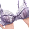 紫色の女性セクシーなランジェリー透明なブラジャーとパンティーセットプラスサイズの刺繍プッシュアップレースブラッシエール女性下着セットブラック220513