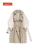 Panelen Khaki Trench Coat Women's New Autumn and Winter Simple Style Löst midjebälte långärmad ytterkläder kvinnlig L220725