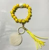 Sports Wooden Beads Keychain Wristlet Softball Football Basketball Printed Beaded Keyring