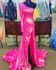 Pailletten Dame Pageant Jurken 2022 Mermaid One-Shoulder Long Sleeve Prom Jurk Elegante Vrouwen Formele Avondjurk Robe de Soiree met Organza Trein Hoge Slit