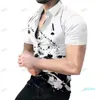 2022グラフィックシャツ男性トレンディラペル夏屋外ルーズファッションレターストライププリントボタンダウン半袖ビーチパーティースタイルハワイ