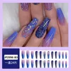 Falska naglar JP2996B3 Blue Ombre Set Press On Faux Ongles XL Längd Coffinfalse7333276