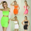 XS-XL Summer Women Casual Two Piece Dress Set Sexy Suspender Vest Pleated Hip Wrap Skirt Suit For Female
