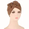 Muzułmańskie Kobiety Hidżab Turban Hat Bowknot Cross Fohehead Czapka Czapka Headwrap Szalik Chemo Hair Loss Cap Czapki Islamska pokrywa Solid Color