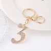 Gold Color Rhinestone Figure Keychain 0-9 Golden Number Arabic Numerals Key ring For Women Jewelry Handbag Pendant Keyring Keyfob