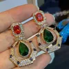 Dangle Avize Sarı-Yeşil Düzensiz Tam Rhinstone Zarif Küpeler Lüks Vintage Kraliyet Mahkemesi Muhteşem Bayanlar Ziyafet Kulak Jewelryd
