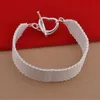Link Bracelets łańcuch prosta bransoletka z płaską siatką 925 Srebrne serce do klamry za 2023 Kobiety damskie biżuterię luksusowe prezenty na przyjęcie weselne