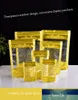 100 stks Gold Print With Clear Venster Zip Lock Plastic zakken Snacks Rits Verzegelde Keuken Organal Food Packaging Pouch Stand-up tas