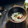 Japansk kreativ porslin set, kommersiell bambu hatt keramisk skål, hushålls stora ramen, ris, nudlar, soppa skål 220408