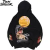 Men Hip Hop Hoodie Sweatshirt geborduurd Floral Full Moon Rabbit Harajuku Streetwear Hoodie Pullover Cotton Autumn Hipster LJ200826