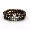 2pcs/set Retro Skull charm bracelet Natural stone Tiger eye beads bracelets strands wristband for women men Fine Fashion jewelry