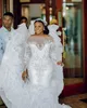 2022 Plus Size Arabic Aso Ebi Luxurious Beaded Crystals Wedding Dress Mermaid Tiers Organza Bridal Gowns Dresses ZJ435