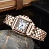 Kvinnor tittar på Stone Case Rose Gold Quartz Movement Jewelry Clasp Fashion Design Watch Splash Waterproof Wristwatch Montre de Luxe237r