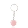 Llavero de cristal de piedra natural Bolso colgante Titular Corazón Columna Péndulo Amuleto Ágatas reales Ojo de tigre Ópalo Cuarzo rosa Llavero