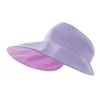 ワイドブリム帽子ファッション女性用ダブルフェイスバケツハットソリッドカラーUV保護調整可能な空のトップキャップ折りたたみ可能なビッグビーチキャップスウィド