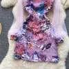 Yaz pisti moda tatlı parti elbise kadın uzun kollu fırfırlar yay vintage baskı örgü patchwork zarif vestidos 2022