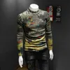 Men's T-Shirts Plus Size 4XL-M Autumn Winter Turtleneck Long Sleeve Striped T Shirts For Men Clothing 2023 Slim Fit Casual Tee Shirt Homme Sale Y2302