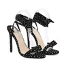 Sandálias High Heel Lady New Black Spotted Sandals na primavera e verão de 2022 Twining Bandage Shoes 220617