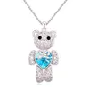 Gold plated jewelry fashion long chain love heart cz bling teddy bear necklace for women